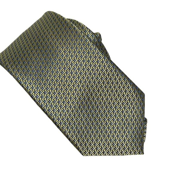 NWT Pronto Uomo Necktie Silk Yellow Gold Blue Geometric Tie